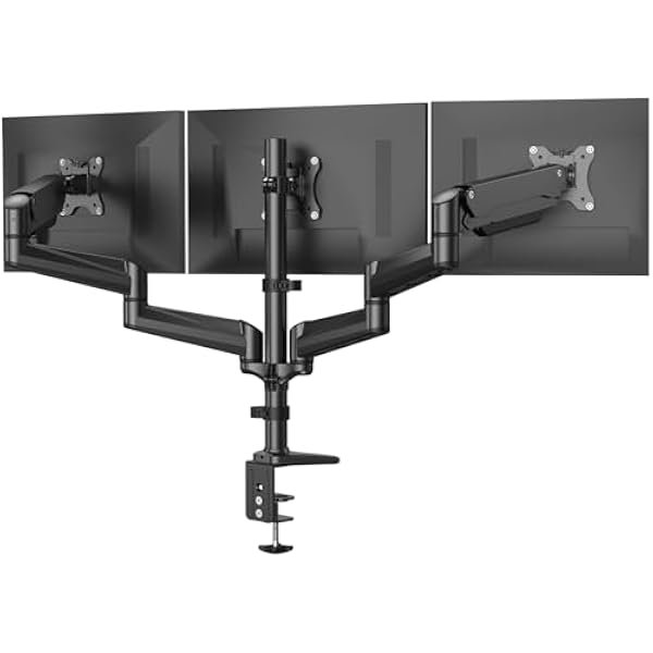  Triple Monitor Mount for 17 to 32 inch Screens, Gas Springs Adjustment Triple Monitor Stand with Swivel, Tilt, Rotation, Clamp & Grommet Kit (Black)