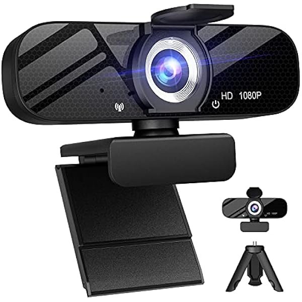  1080P Webcam with Microphone and Rotatable Tripod Wide Angle Camera for Desktop PC or Laptop Computer,Plug and Play, for Zoom/Skype/Teams, Conferencing and Video Calling