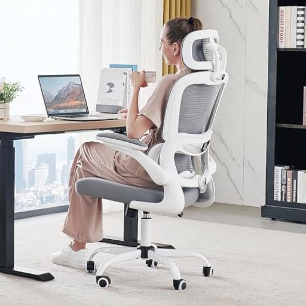  Office Chair Ergonomic Desk Chair, 330 LBS Home Mesh Office Desk Chairs with Wheels, Comfortable Gaming Chair, High Back Office Chair for Long Hours (White)
