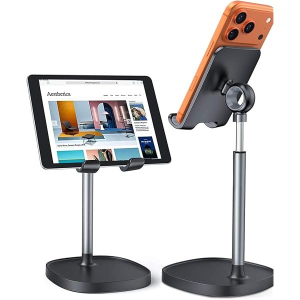  Cell Phone Stand Adjustable for iPhone Phone Holder for Desk, Office Desk Accessories Computer PC for iPhone Stand Gaming Essentials Fit Otterbox Case Phones Switch Kindle iPad Air Tablet 4-10in