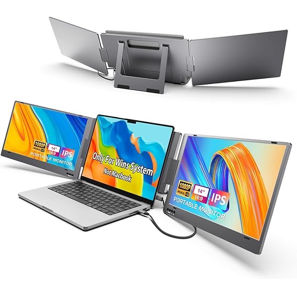  Triple Laptop Screen Extender, 14" 1080P FHD IPS Dual Portable Extended Monitor, USB C Travel for 12-16'' Laptop, 210°Rotation & Kickstand, Plug and Play, X90 (Windows Only)