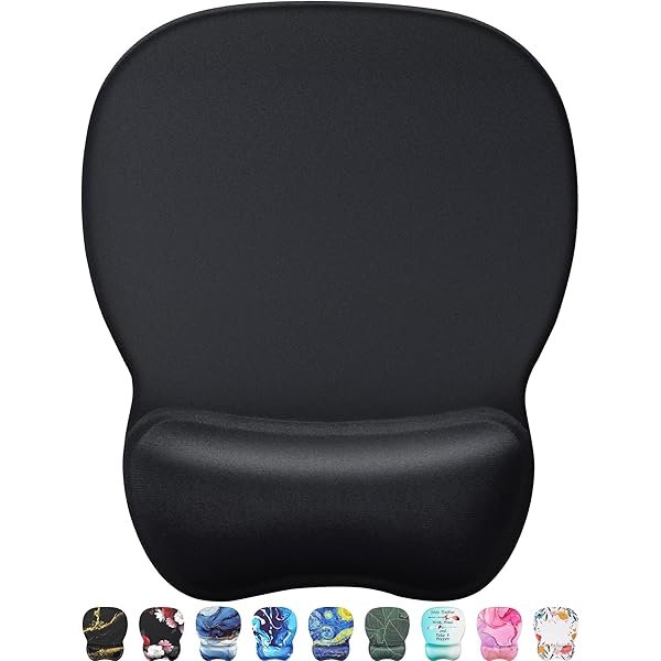  Ergonomic Mouse Pad with Gel Wrist Rest, Comfortable Mousepad with Smooth Wrist Support Surface and Non-Slip PU Base for Pain Relief, Computer, Laptop, Office & Home, 9.4 x 8.1 in, Black Color