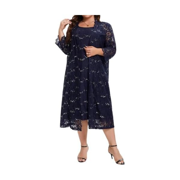 Women's Plus Size Mother of The Bride Dress Jacket Set 2 Piece Lace Sequin Dress Set Wedding Party Dresses